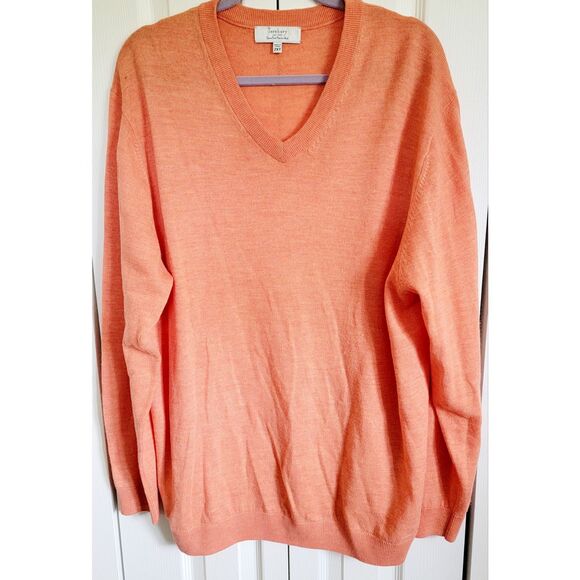 Turnbury 2XT Sweater Men's V Neck 100% Extra Fine Merino‎ Wool Peach X Fine Wool - Picture 1 of 5